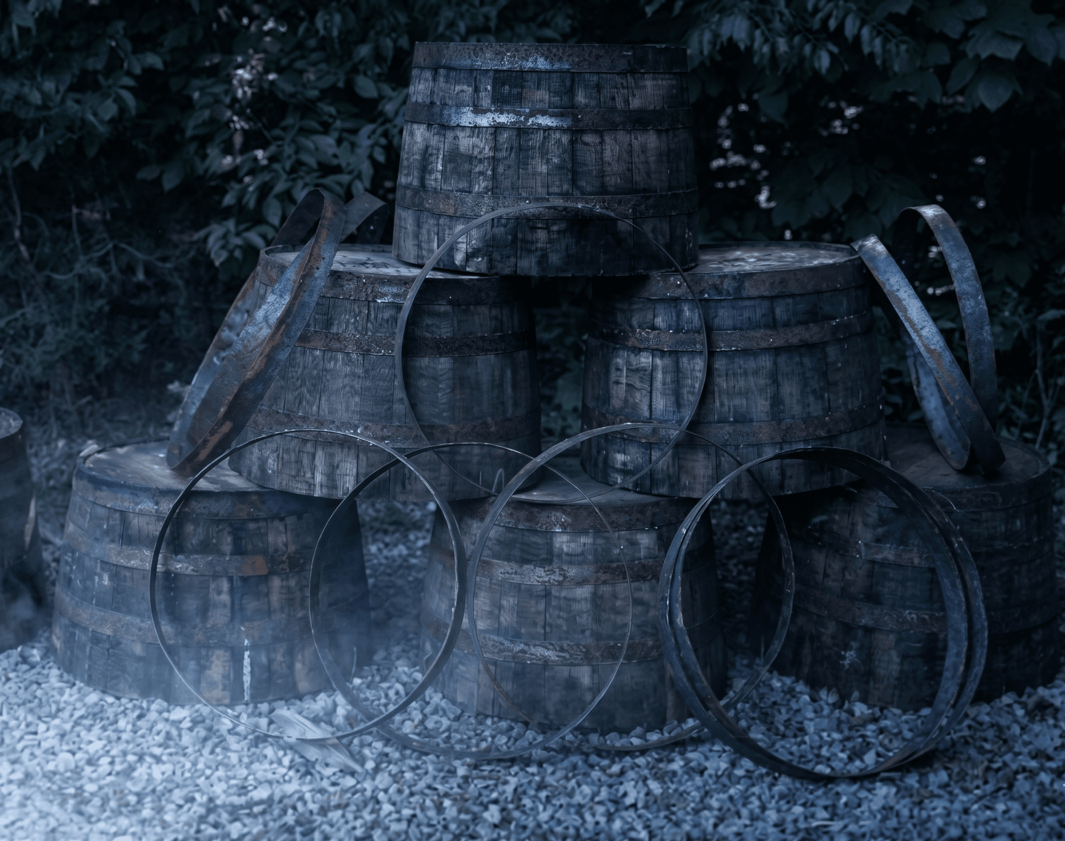 Bourbon barrel rings for sale — solid steel barrel hoops with original Kentucky rickhouse patina